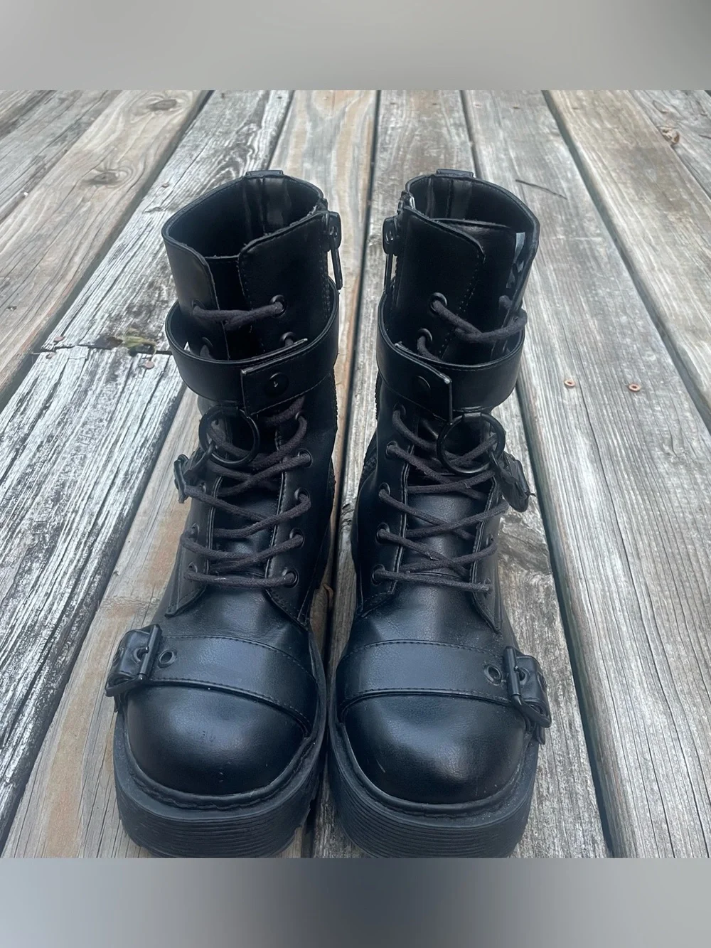 Current Mood Black Combat Moto Boots - Picture 1 of 3